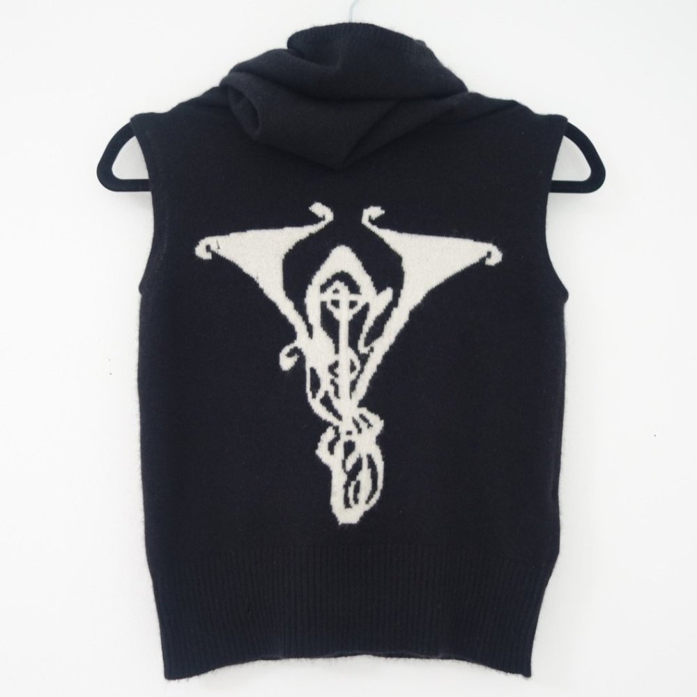 Vtg Voyage Logo Black Cashmere Sweater Vest With Long Neck Made In Italy, Sz 6